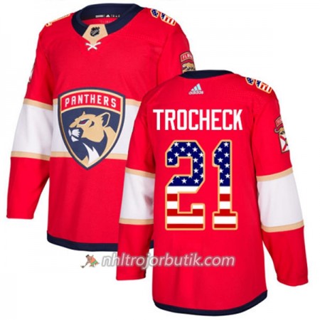 Män Ishockey Florida Panthers Tröja Vincent Trocheck 21 Adidas 2017-2018 Röd USA Flag Fashion Authentic